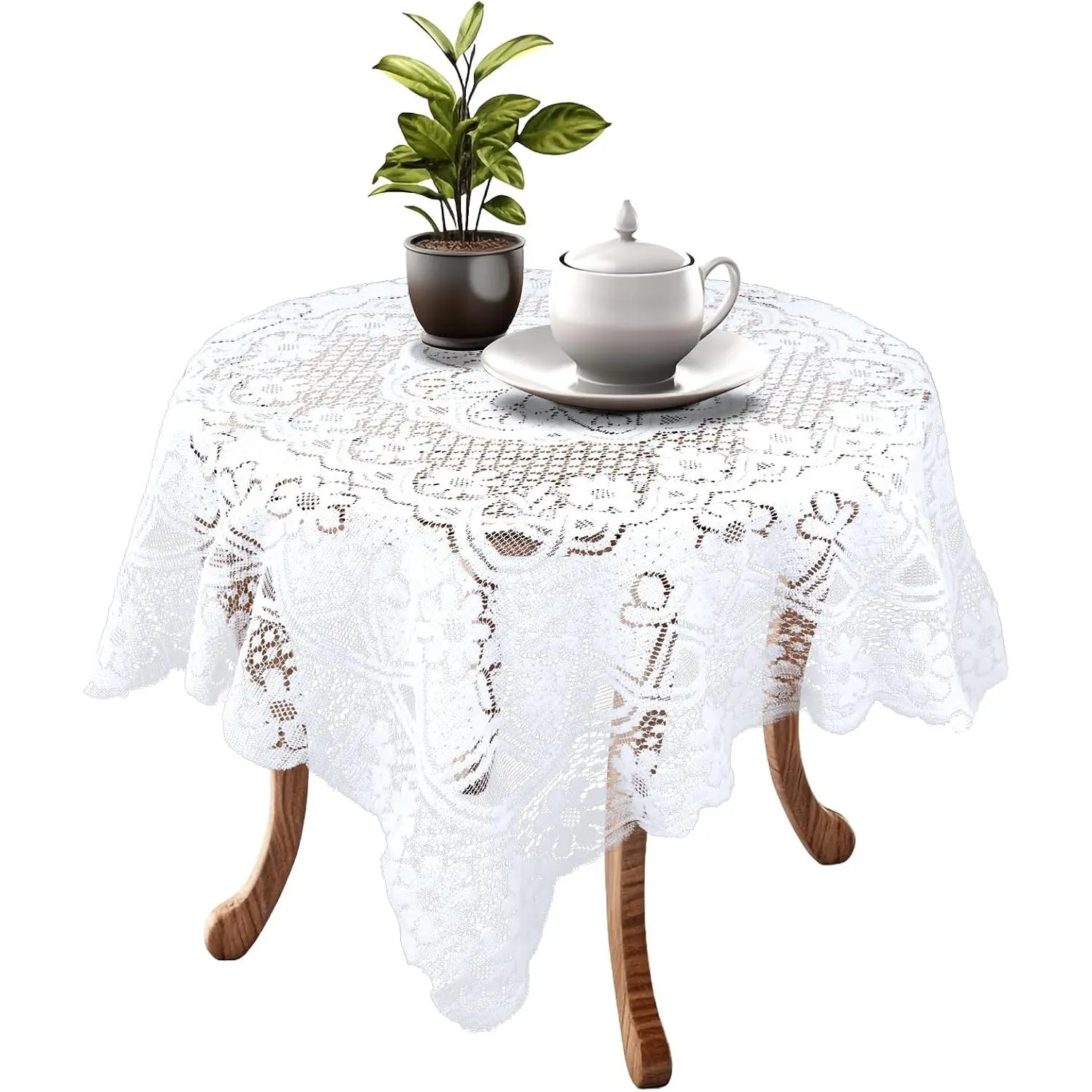 Small Square Tablecloth, Lace Doilies, Beige Square Tablecloths Side Table Cover, Crochet Tablecloth for Round Coffee Table Topper Furniture 35 X 35 Inch
