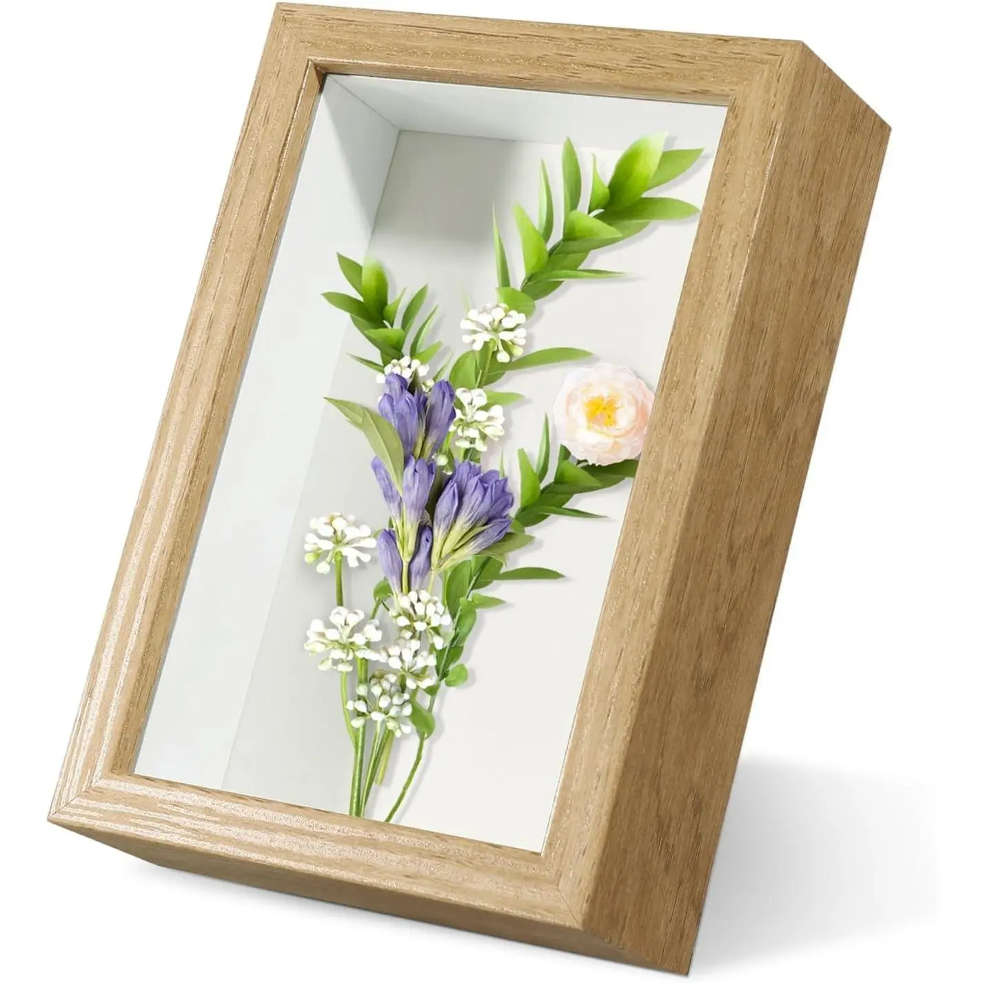 5x7 Shadow Box Frame Display Case with Real Glass for Memorabilia,Wedding Memories,Pins,Awards,Crafts,Tickets and Photos(Wood Color)