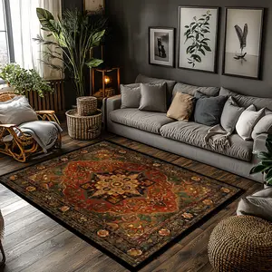 Vintage Persian Medallion Crystal Velvet Bohemian Area Rug #BohemianRug #PersianStyleFloorMat #VintageMedallionCarpet #CrystalVelvetHomeDecor