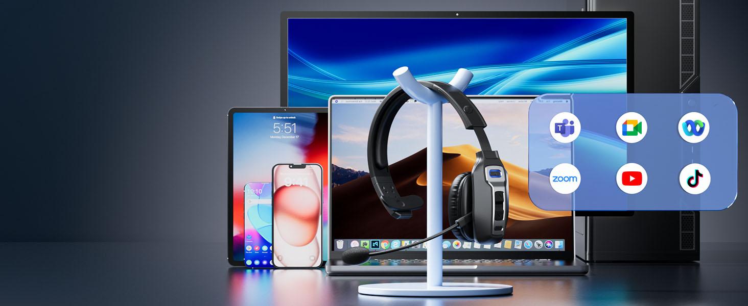 Trucker Bluetooth Headset with AI Noise Cancellation Microphone, Trucker Headset with 65Hrs Talk Time & Mute Button, Multipoint Connection, Bluetooth Headsets Fit for Truck Drivers/Cell Phones