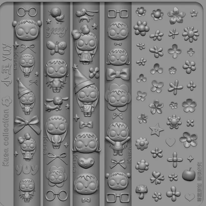 New Cute Cartoon Nail Silicone Mold, 3D Stereo Flower Sculpting Mould DIY Press On Nails Charms Making Tool