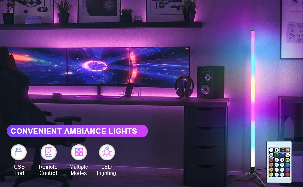 Corner floor lamp, intelligent RGB LED corner lamp with application and remote control, 16 million color modern floor lamp, music synchronization, scene mode, living room, bedroom color changing standing lamp, Halloween, Christmas, birthdays, great gifts