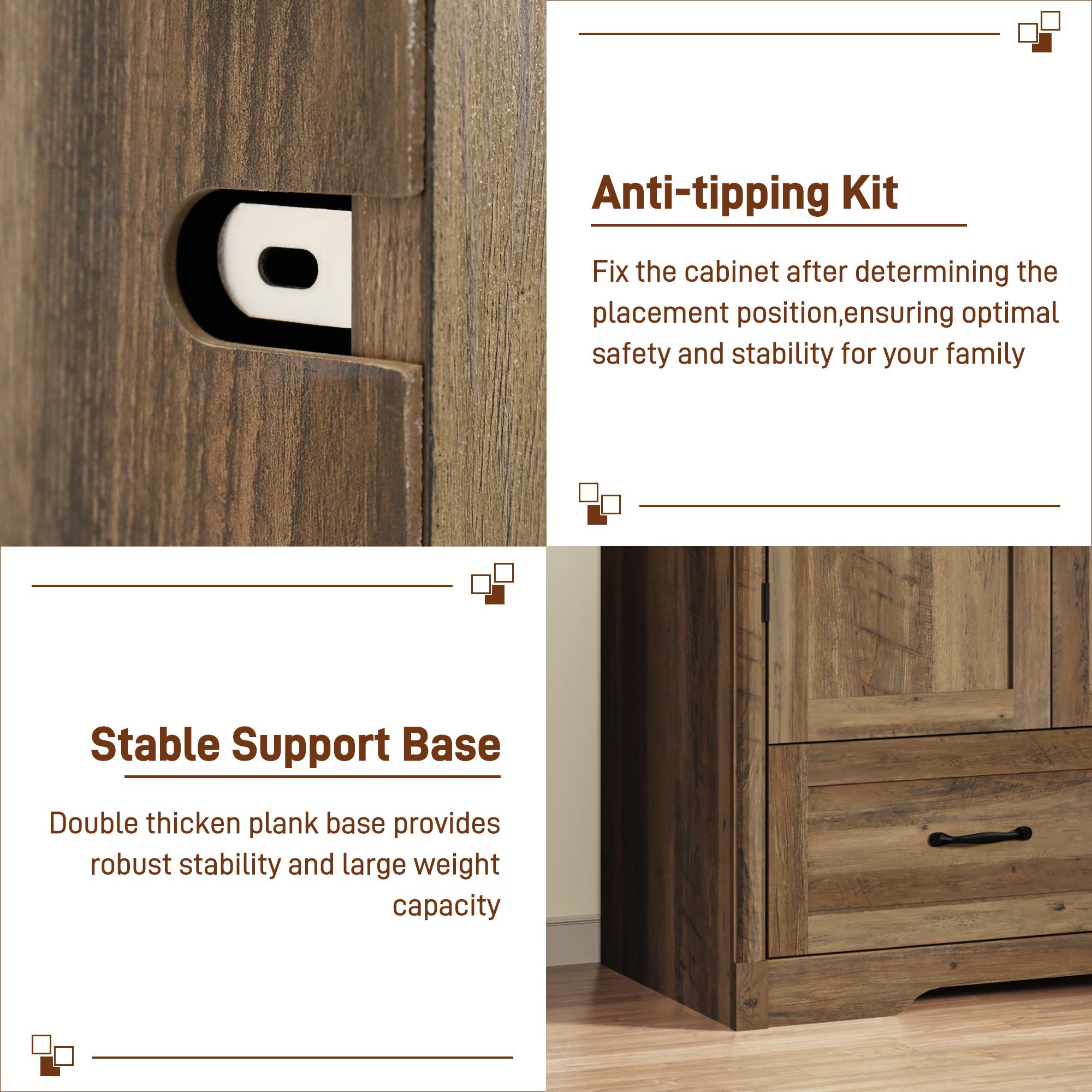 3 Doors Armoire Wardrobe Closet with Mirror and Lights, 71" Farmhouse Arched Wooden Wardrobe Cabinet with 2 Drawers,Hanging Rod, Clothing Storage Closet Cabinet for Bedroom,Light Rustic Oak/Black