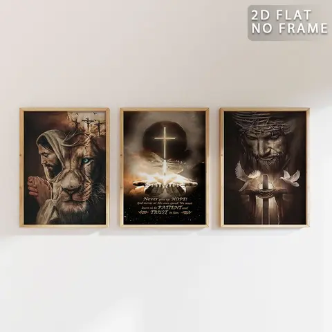 Religious Themed Canvas Painting without Frame, 3 Counts/set Cross Art Bible Pictures, Wall Art Decor for Home Living Room Bedroom, Poster