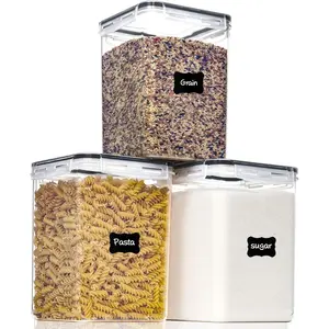 Large Food Storage Containers with Lids Airtight 5.2L /176Oz, for Flour, Sugar, Baking Supply, 3PCS Plastic Canisters for Kitchen Utensils