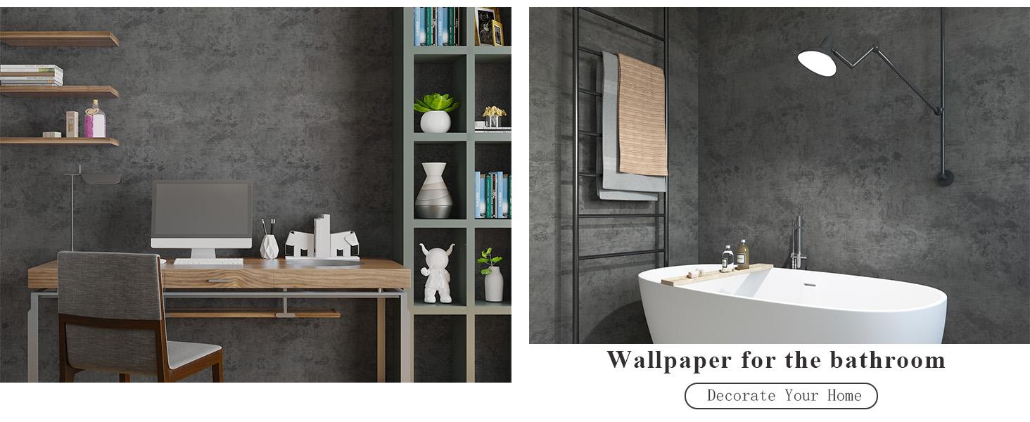 Concrete Wallpaper Cement Contact Paper Dark Grey Wallpaper Peel Stick Countertops 15.75" x 118.11" 3D Rustic Industrial Style Waterproof Removable Self Vinyl Film for