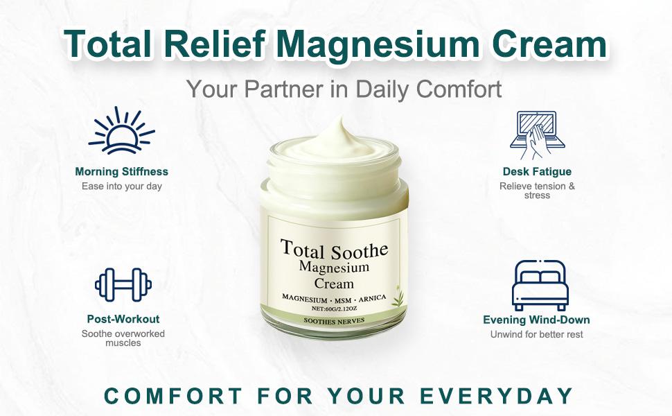 Total Relief Magnesium Cream, Magnesium Arnica Cream with Mineral Delivery Formula, MSM & Arnica Fast-Absorbing, Non-Greasy Joint Relief for Everyday Joint & Muscle Comfort (1 pcs)