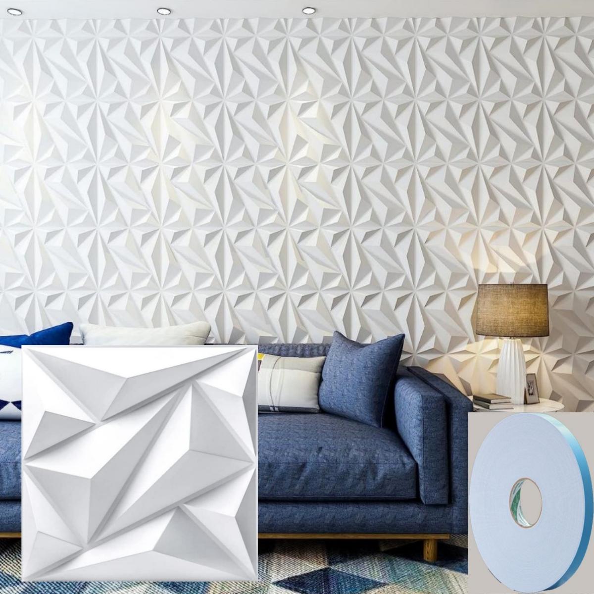 12/20/30PCS 3D Diamond Pattern Wall Panels, PVC Material 3D Wall Decorative Diamonds, Indoor Wall Decoration, 11.8x11.8 Inches, Includes Adhesive