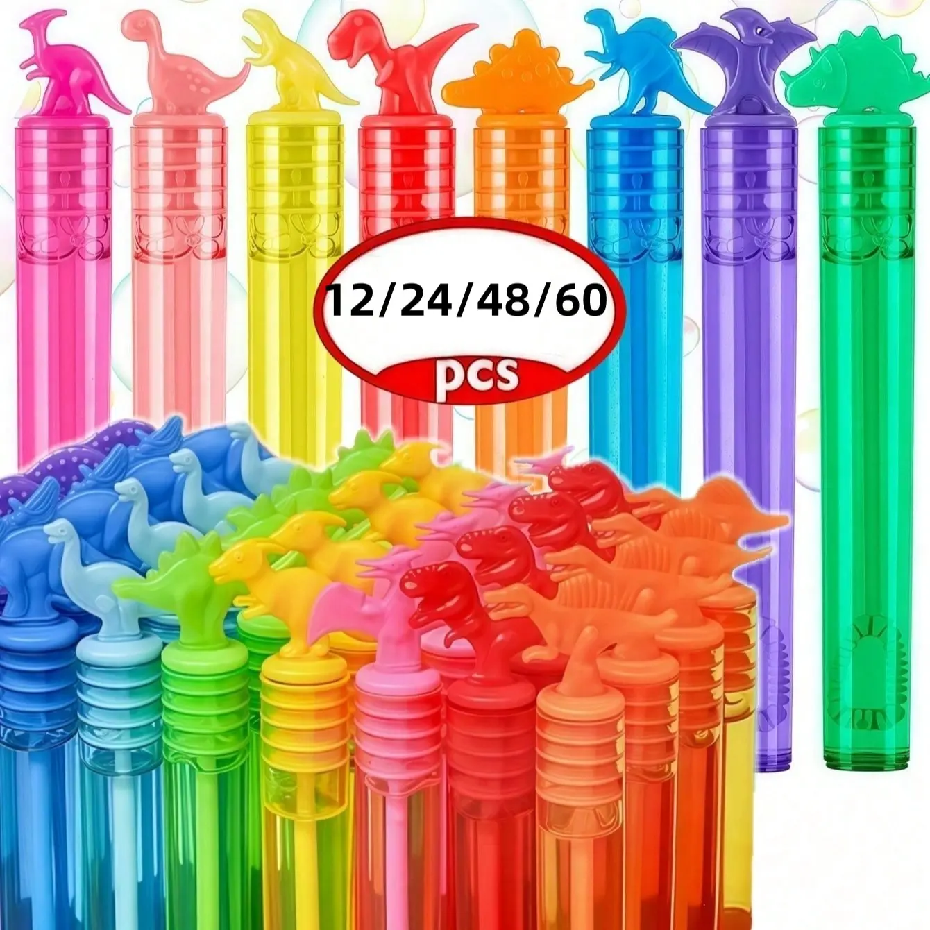 12/24/48/60pcs Mini Manual Bubble Toy, Colorful Bubble Tubes, Wedding Party Atmosphere Props, Dinosaur Handheld Bubble Wand, Kids Interactive Toys