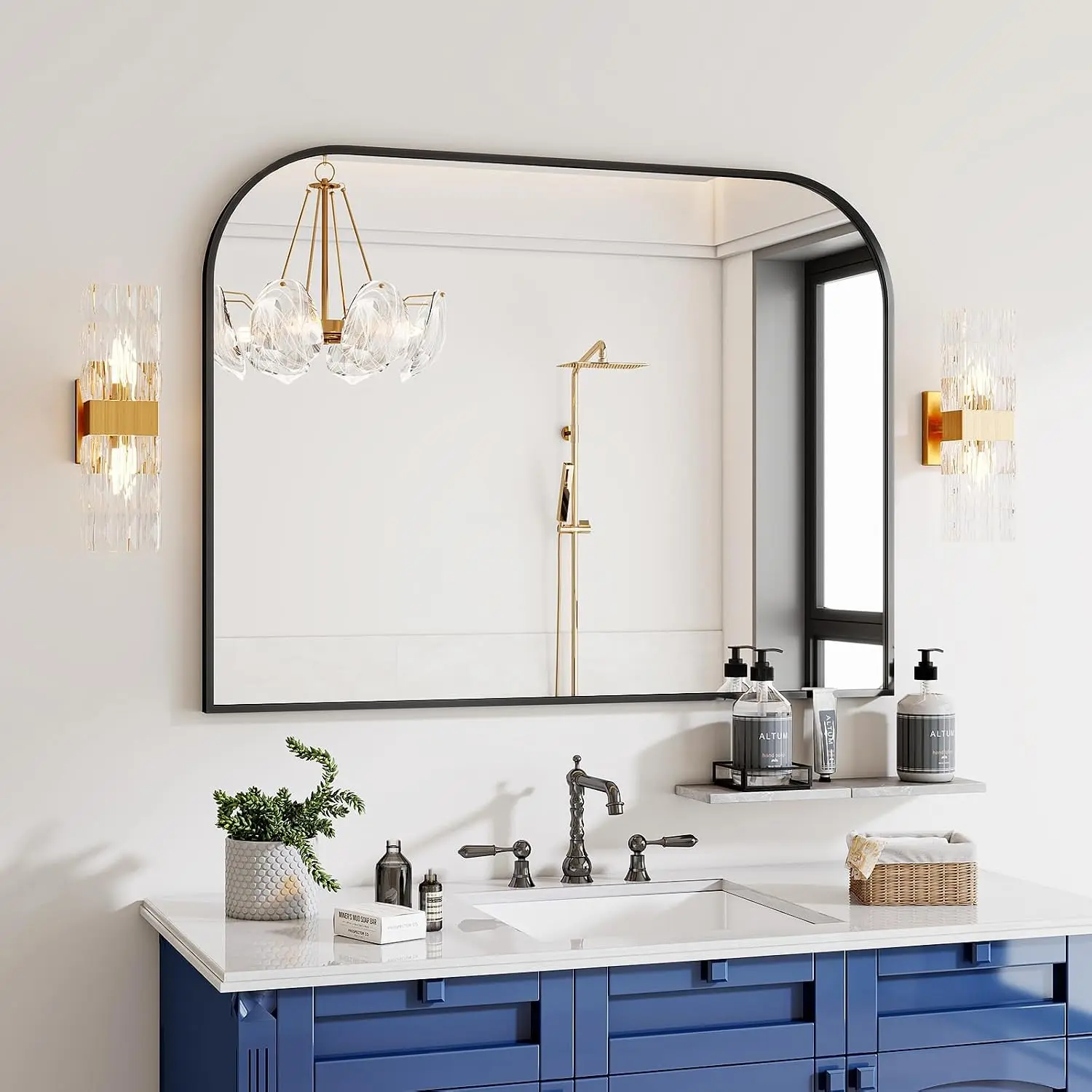 24 in Black Modern Metal Framed Tempered Glass Arched Top Wall Mounted Mirror (36"x24"), Lightweight Household Bathroom Mirror, Decor for Living Room, Entryway, Alloy Frame