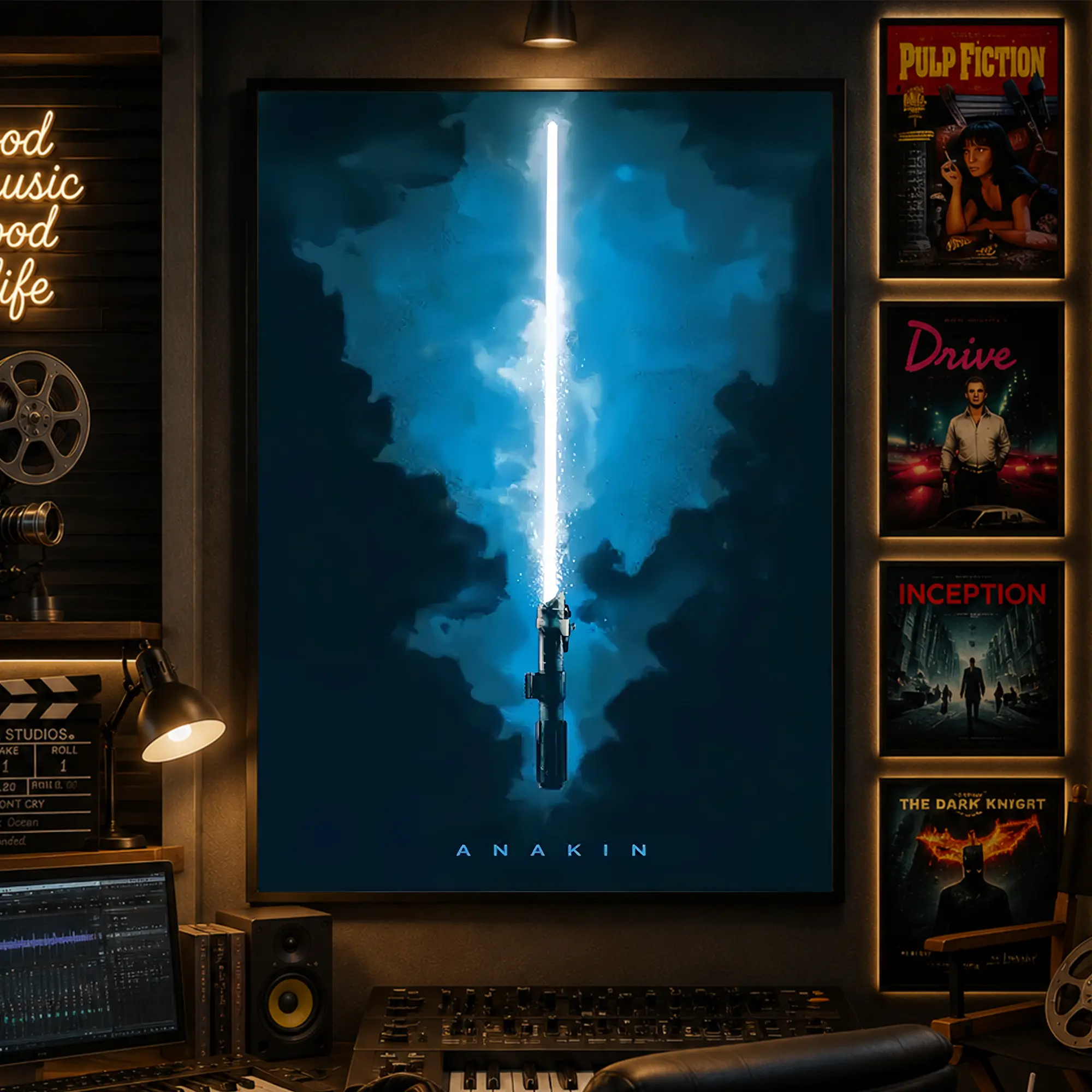 1 piece/set canvas painting print poster, minimalist style digital art, Anakin's lightsaber, a perfect gift for movie fans, ideal gift for bedroom, living room, wall decoration, Above bed wall decor