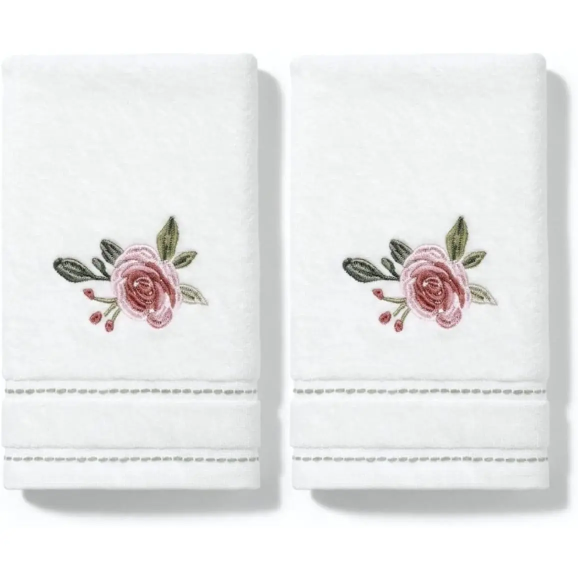 Avanti Linens – Fingertip Towel Set, 100% Cotton Velour Bathroom Towels with Embroidered Floral & Absorbent Terry Reverse, Home Decor, Set of 2 (Spring Garden Collection)
