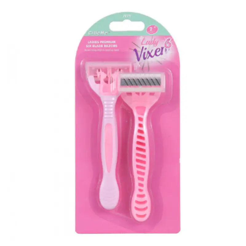 2 Pack Pink Disposable Women’s Razors, 6-Blade Lady Vixer Premium Shaving Razors with Lubricating Strip, Smooth & Gentle Hair Removal Razors for Legs, Underarms & Bikini Area