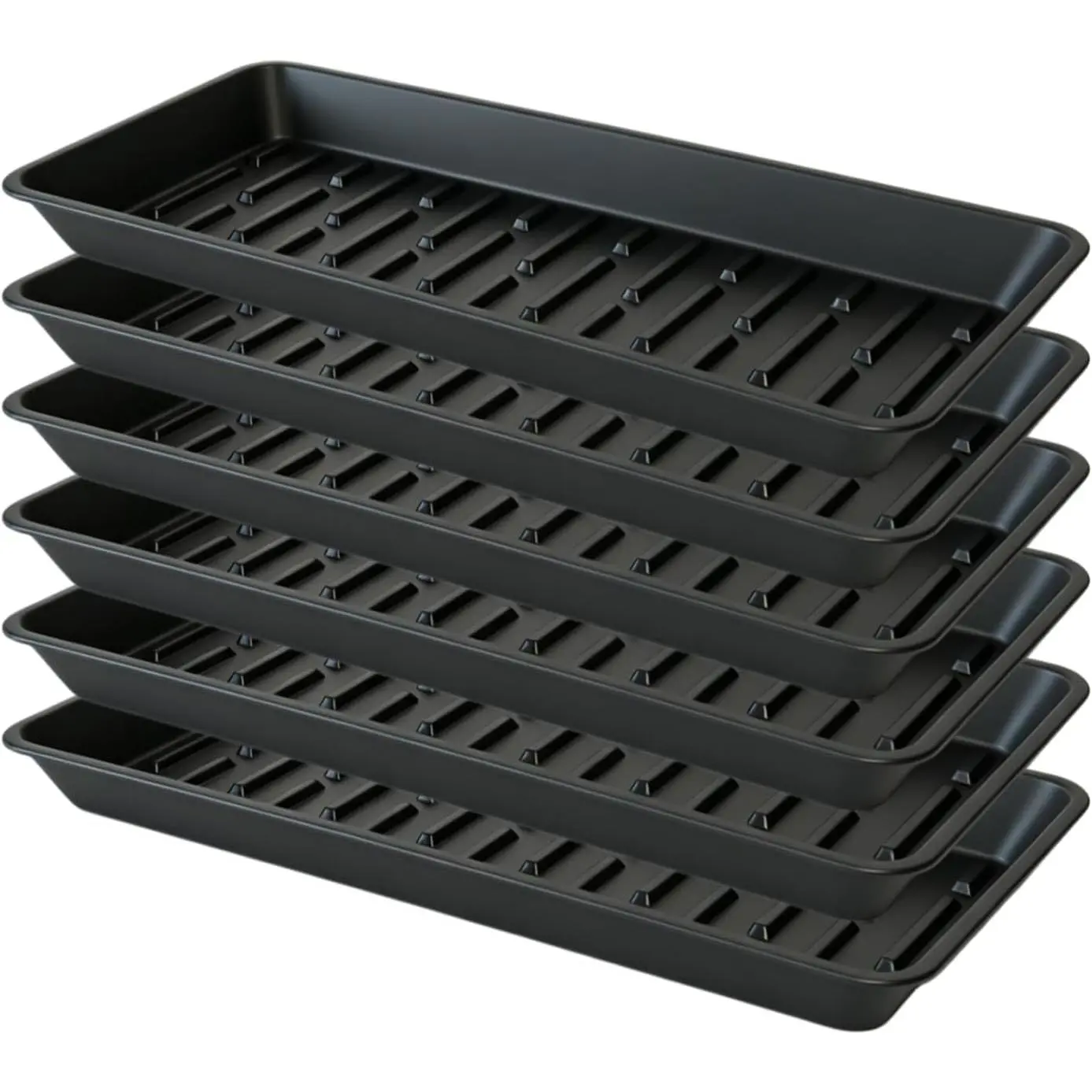 6 Pack Heavy Duty Rectangular Plastic Plant Saucer 6 x 11 Inch, No Holes Water Catcher Tray for Flower Pots, Indoor Outdoor Drip Tray for Windowsill & Window Box, Seed Tray & Nursery Plant Tray, Black
