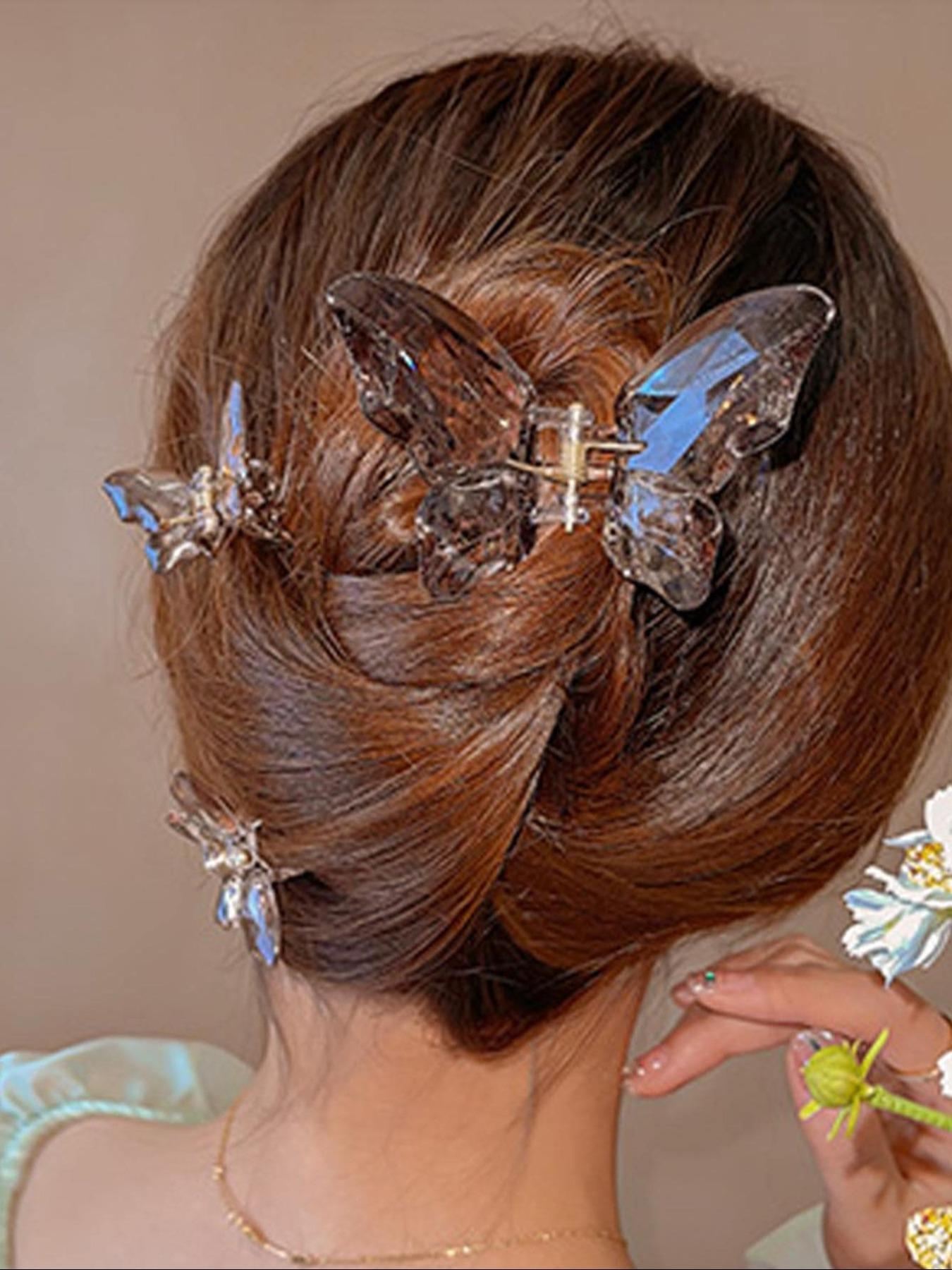 9pcs Transparent Multiple Size Butterfly Design Hair Claw, Fashionable Hair Accessories for Women & Girls, Easy Grasping Hair Claw Clip, Butterfly Hair Clip Set