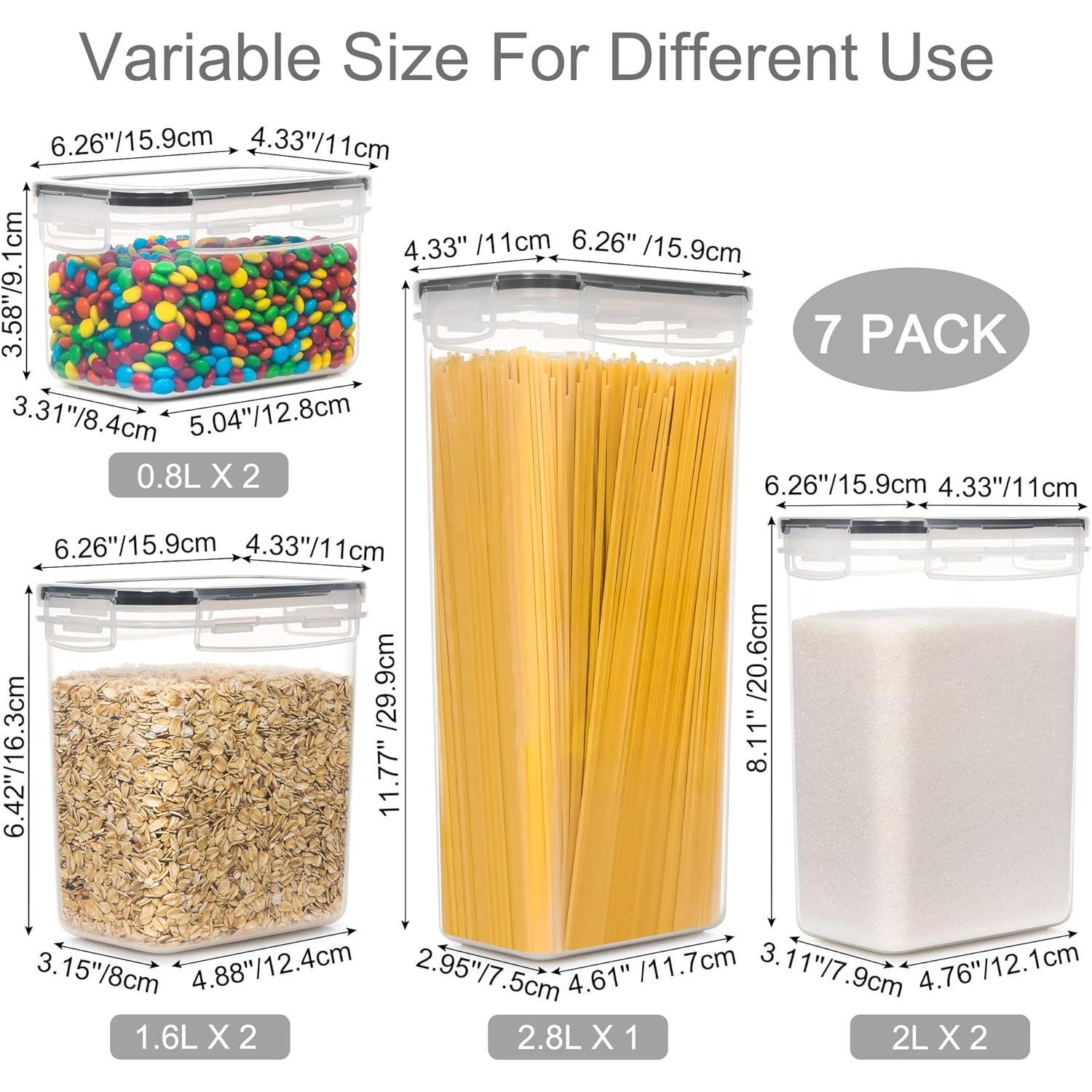 Airtight  Storage Containers with , 7 count  Kitchen Canisters for Spaghetti, Pasta, Dry , Flour and Sugar, Plastic Canisters for Pantry Organization and Storage