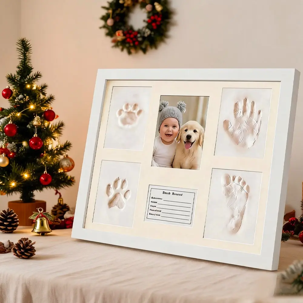 Six-Compartment Handprint Footprint Photo Frame, Unique Gift for New Moms, Perfect for Christmas, Mother's Day, Thanksgiving