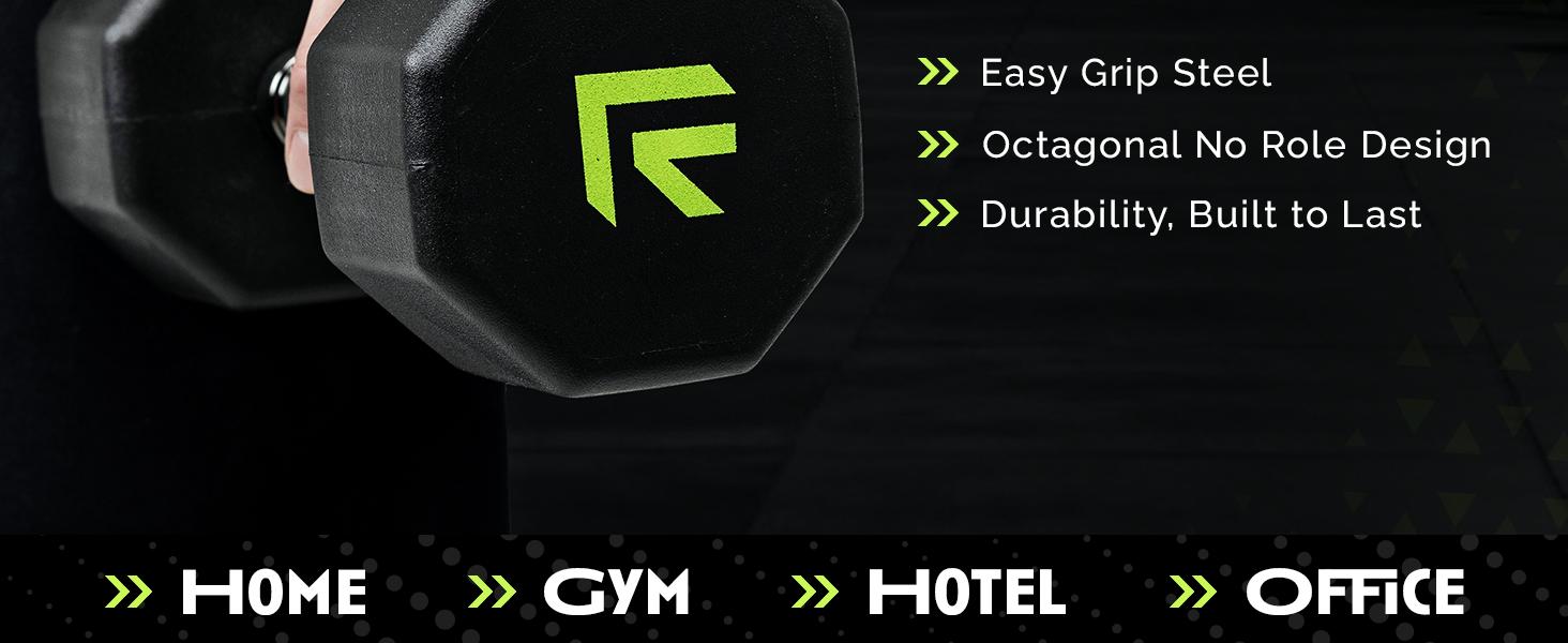 Rubber Coated Dumbbells - No Roll Design Easy-Grip Steel Knurled Handle, Weights Dumbbells Set for Strength Training - Ideal Weights Set for Home Gym - 10-60 LBS SOLD INDIVIDUALLY