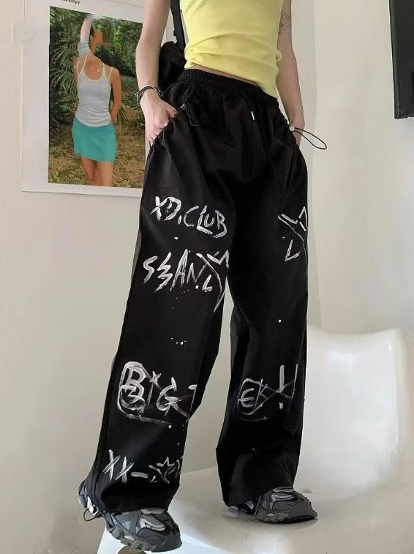 Kyn Apparel Y2k Doodle Hardwear Wide Leg Casual Parachute Pants Men Streetwear Hip Hop Baggy Long Trousers Designer 2026 New