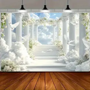 Heavenly Clouds Doves Backdrop Romantic Sky Style Tapestry Wall Hanging, Elegant Photography Background, Premium Polyester Decorative Banner for Wedding Ceremony, Holiday Event, Birthday Celebration, Indoor Outdoor Decor