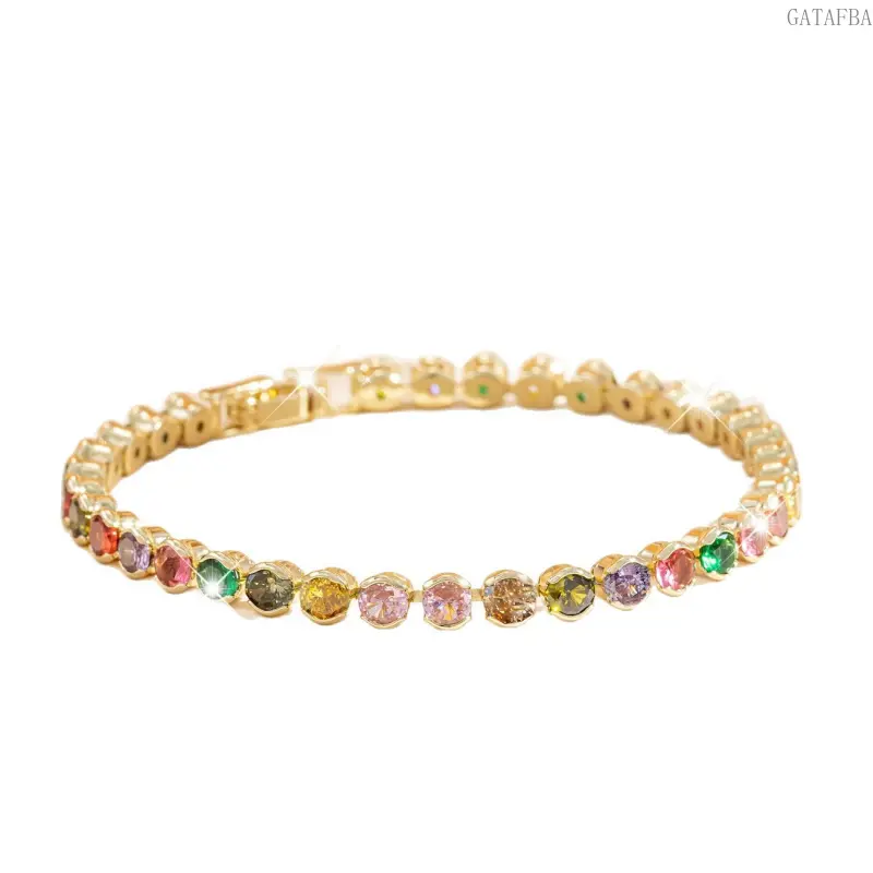 Light Luxury Dopamine-Colored Zircon Bracelet, Copper-Inlaid Jewelry for Sports & Outdoor Activities, Copper Jewelry