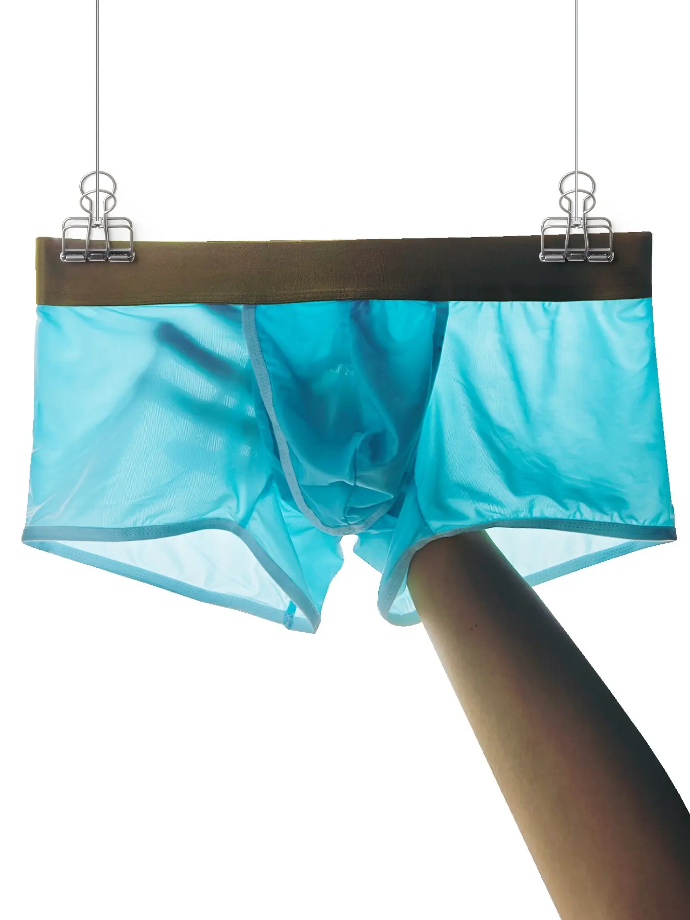1Pcs Men Ice Silk Separate Pouch Boxer Briefs, Space U‑Split Pouch, Golden Wide Waistband, Breathable Quick Dry Elastic Underwear For Daily Sports Multiple Colors Available