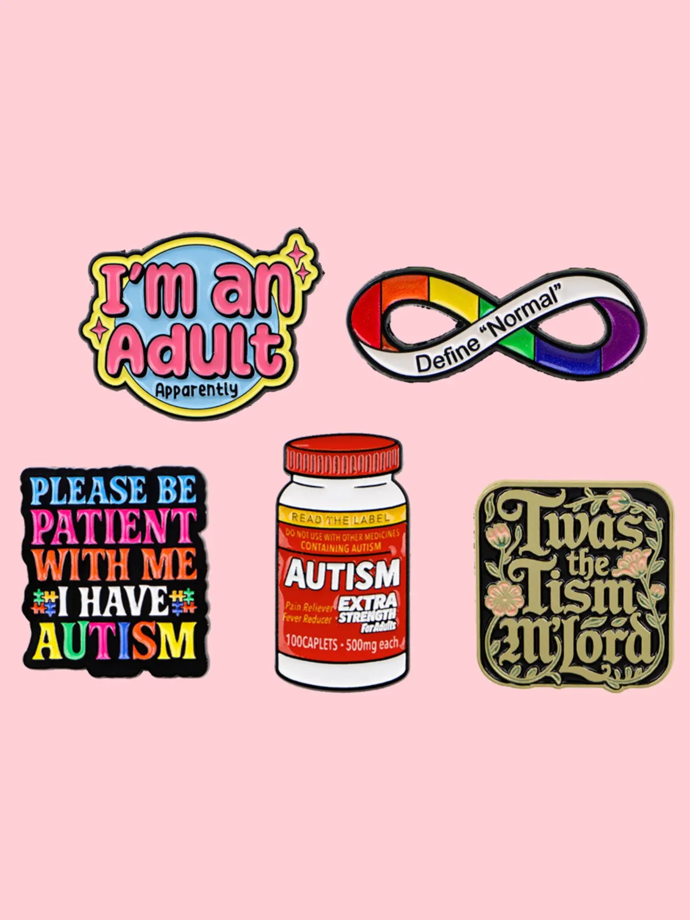 5pcs/set Quote Pins, Autism Rainbow Zinc Alloy Simple Design Brooch, Fashion Accessory for Clothing and Bags, Unique Stylish Decorative Pin Set