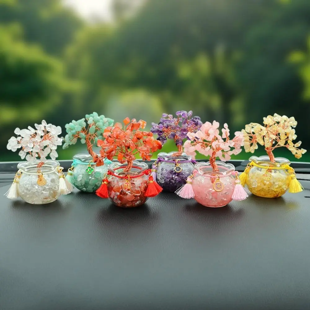 Crystal Money Tree Resin Car Charm Set - Compact Auspicious Vibe Dashboard Decor, Non-Slip Auto Interior Accessories, All Vehicles Console Figurine