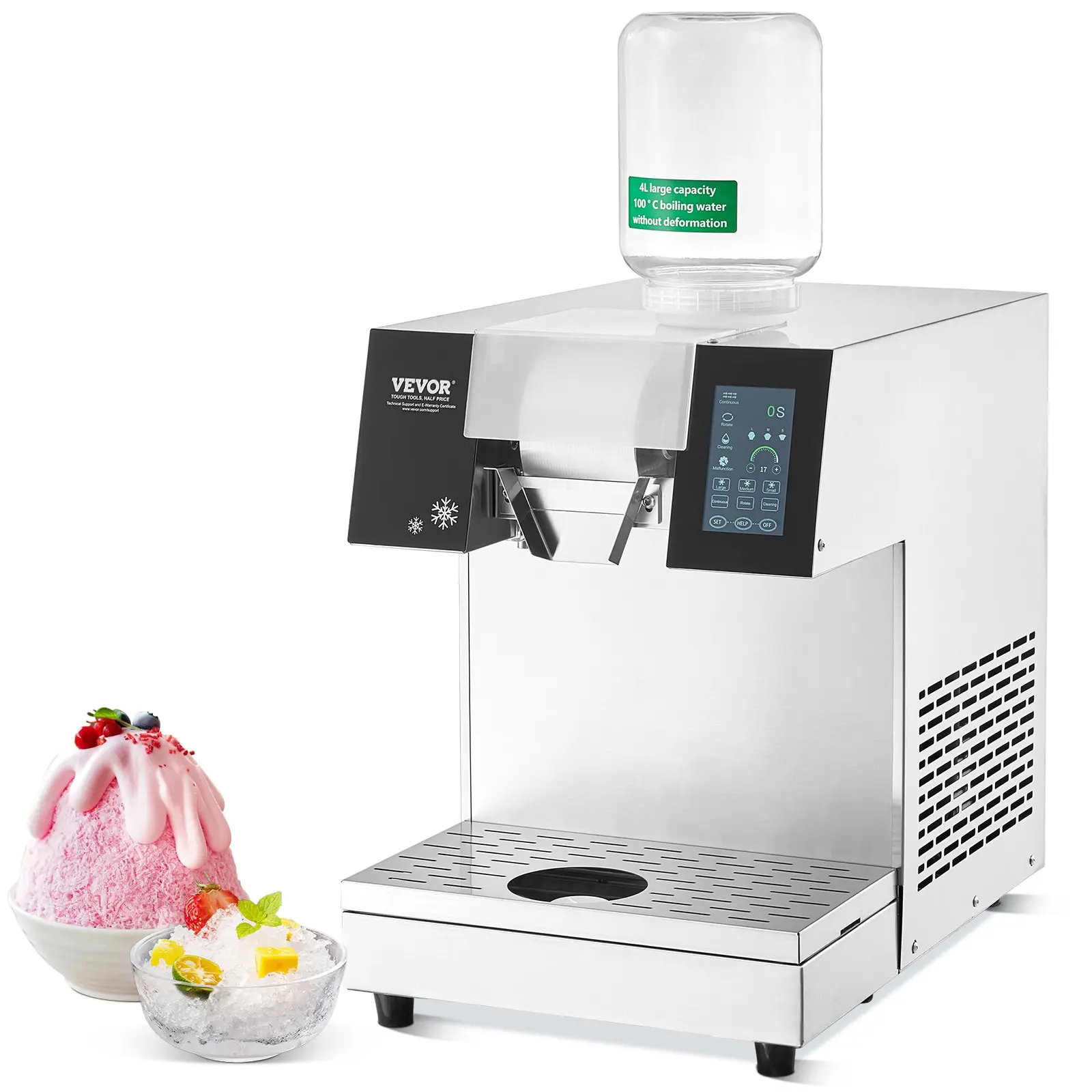 VEVOR Commercial Snowflake Ice Machine, 507lbs/day 700W Stainless Steel Unit, Air Cooling for Rapid Cool-Down, 4L Electric Snow Cone Maker with 2 Baskets, Adjustable Settings for Bakery, Indoor/Outdoor Use