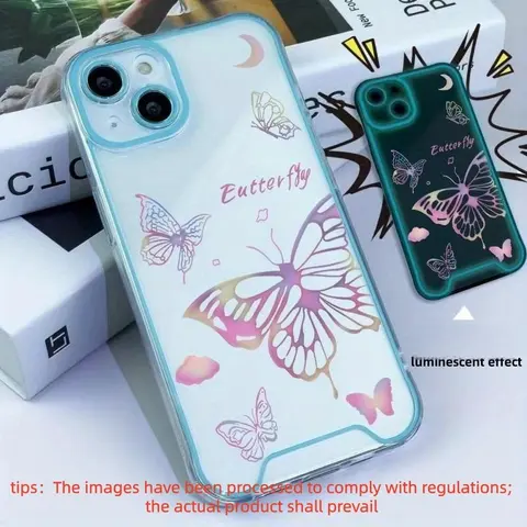 Butterfly Pattern Luminous Phone Case, Glow in The Dark Phone Protective Cover, Phone Accessories Compatible with iPhone 16 15 14 13 12 11 8 7 X XS XR Plus Pro Max SE Mini Series