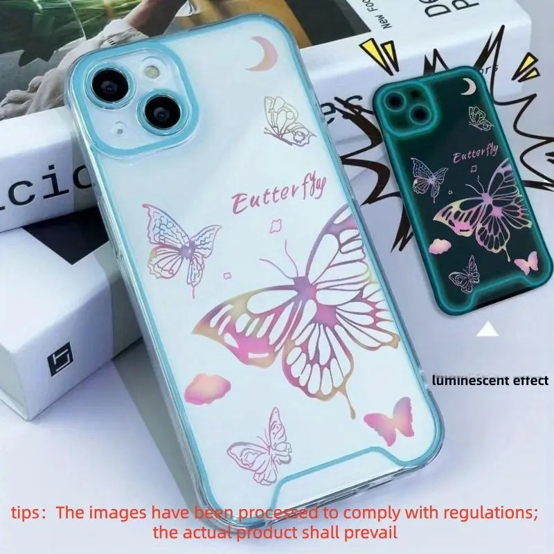 Butterfly Pattern Luminous Phone Case, Glow in The Dark Phone Protective Cover, Phone Accessories Compatible with iPhone 16 15 14 13 12 11 8 7 X XS XR Plus Pro Max SE Mini Series