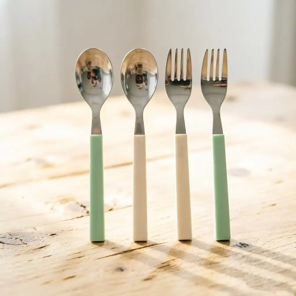 2 Pcs/4 Pcs Stainless Steel Spoon Fork Set, Candy Color Handle, Dessert Spoons, Cake Forks, Ideal for Coffee Shops, Sweet Shops, Hotels
