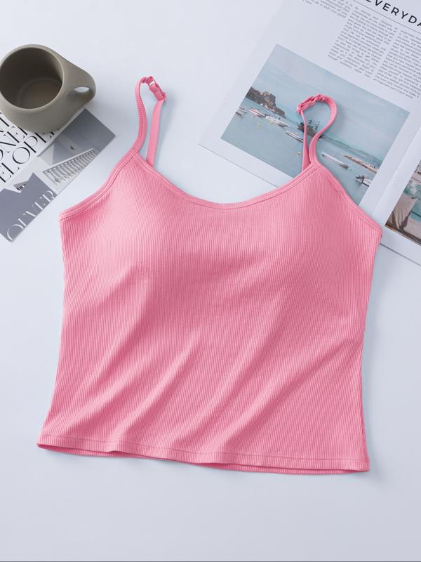 Women's Solid Ribbed Cami Top, Fitted Casual Sleeveless Crop Top for Daily Wear, Ladies Underwear for Summer