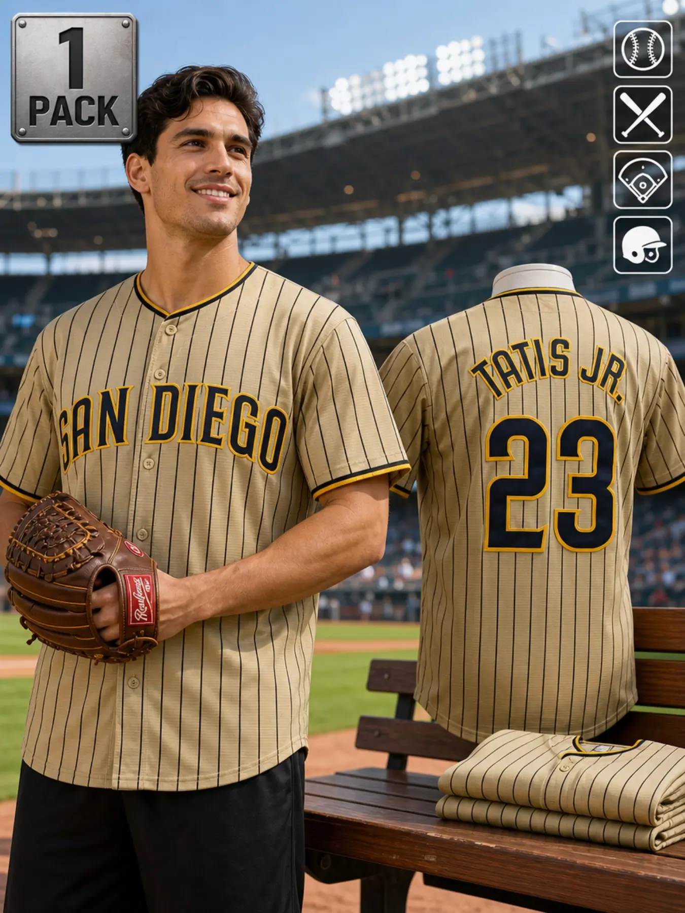 Men's San Diego #13 #23 Breathable Striped Baseball Jersey, Classic Letter & Number Embroidered Design | Short Sleeve Shirt For Training And Competition