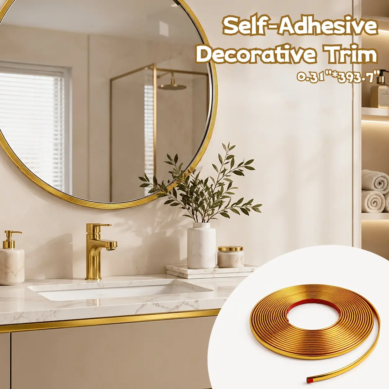 3 Roll PVC Self-Adhesive Wall Trim Strip, Seamless Edge Tape for Doors and Windows, Furniture Seam Cover, Anti-Collision Wallpaper Border, Picture Frame Sealing Strip, for Tiles, Mirrors, Panels, Corners, Ceilings, Floors, and Cabinets