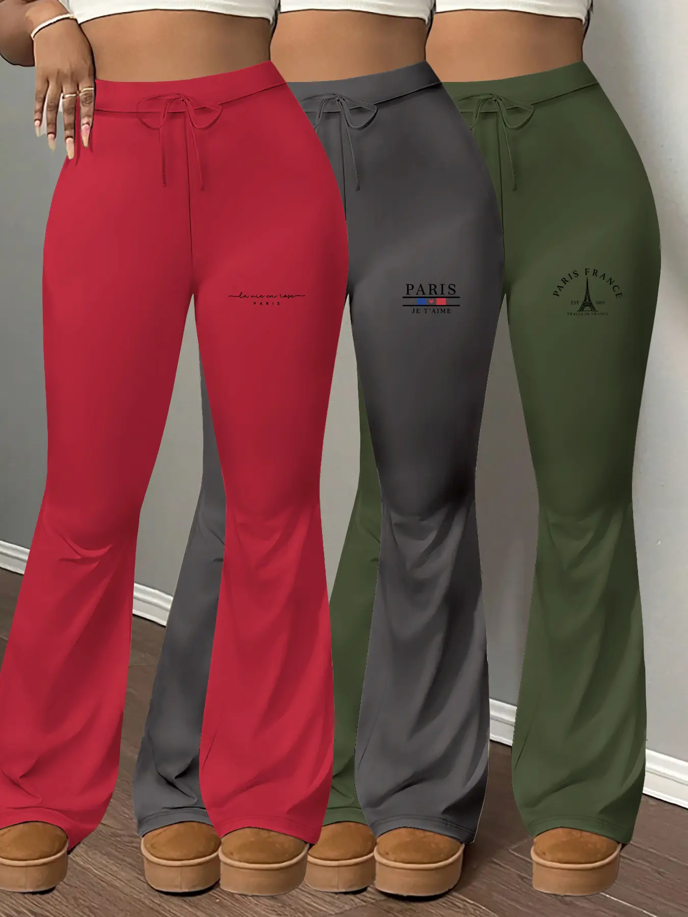 3-pack French Paris City Letter Landmark Fashion Plus Size Women's Pants All-Season Fashionable Flared Pants Everyday