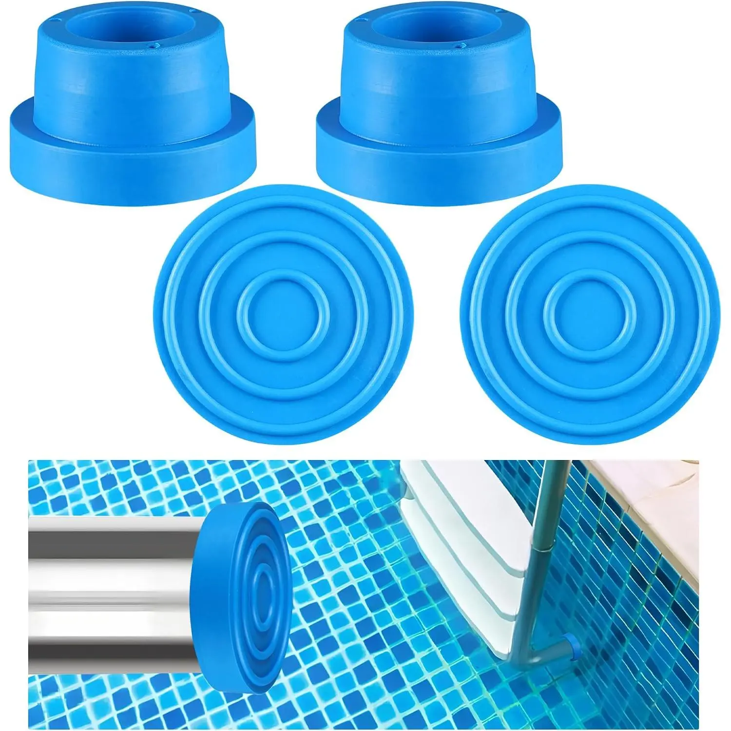 4 Pack Pool Ladder Bumper Plugs for Inground Pool - Rubber Steps End Plugs Fits 1.9” Standard Swimming Pool Ladders Tubing - Liner Protection