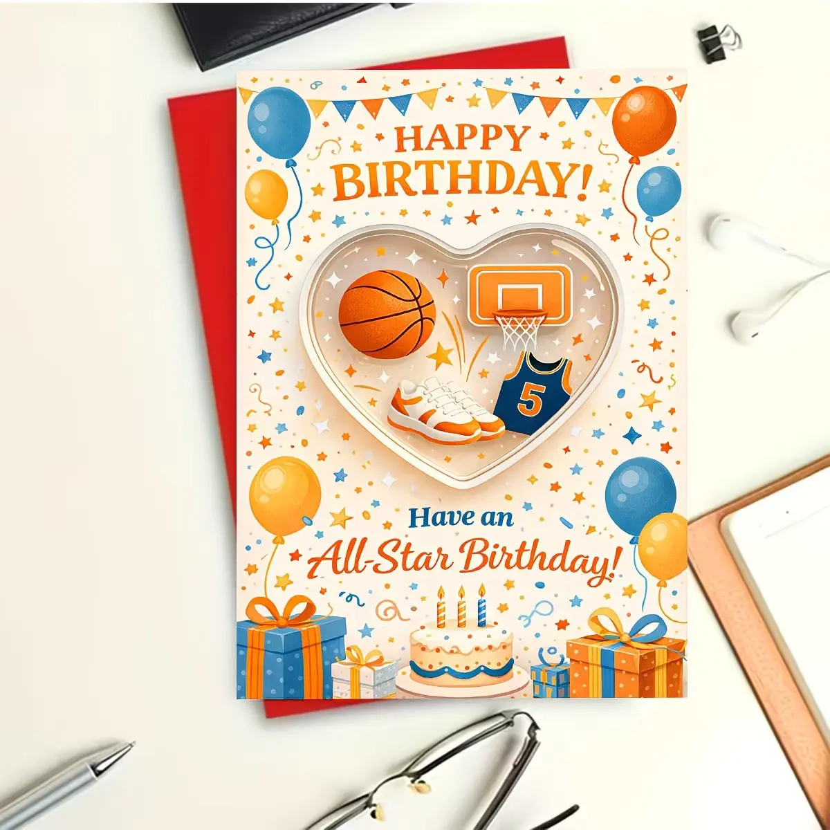Vibrant Birthday Greeting Card, Basketball Theme, All Star Birthday Message, Perfect for Fans and Athletes, Festive and Playful Design