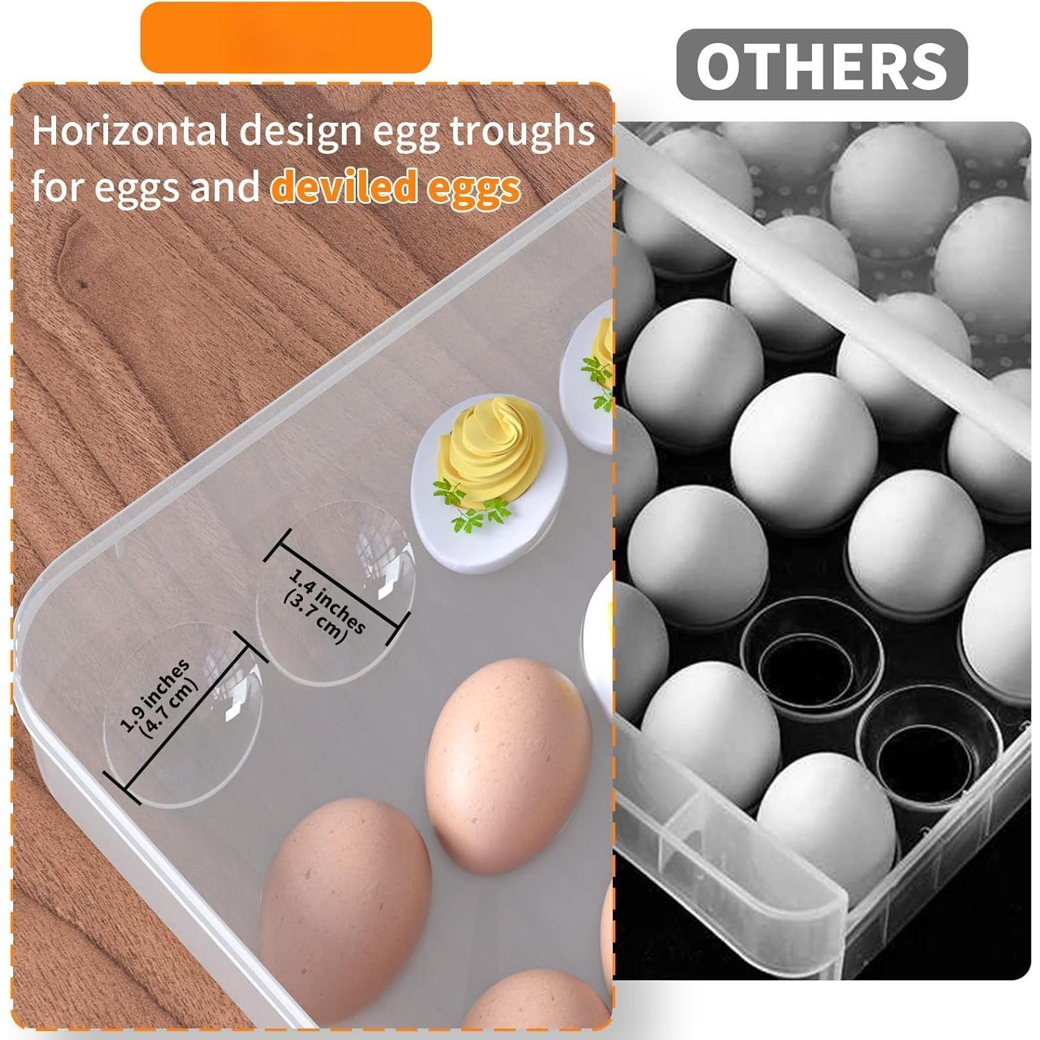 Deviled Egg Containers with Lid, (Set of 2), Plastic Egg Holder for Refrigerator for 48 Eggs, Clear Storage Deviled Egg Carrier Tray, Fridge Stackable Countertop Portable Egg Dispenser