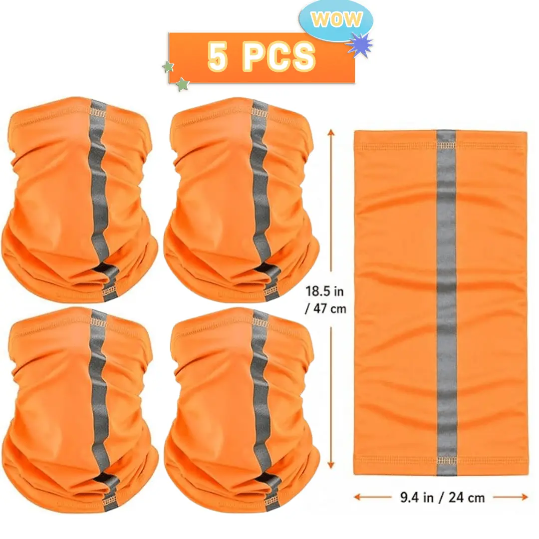 5 Pack Reflective Strip Neck Gaiter For Men&Women, Summer Cooling Face Cover Scarf, Multi-use Balaclava Bandana Headband For Construction Work Cycling