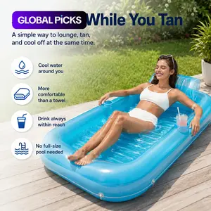 Inflatable Tanning Pool Lounger Float, 177x116cm/70x46in Pink White 4-in-1 Suntan Tub Raft with Pillow & Cup Holders, Heavy Duty Blow Up Water Bed for Adults, Kids Ball Pit, Pool, Patio, Beach, Backyard Summer Party & Sunbathing