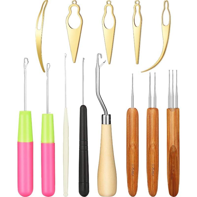 13 Pieces Tool Set, Includes 5 Pieces Latch Hook Crochet Needles, 3 Pieces Dreadlocks Crochet Hook and 5 Pieces Locking Hair Extensions Tool for Locs, Sisterlocks, Easyloc Hair Haircare Heatless
