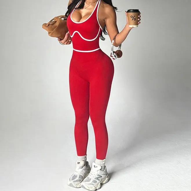 Women's Color-Block Backless Bodycon Jumpsuit, Sleeveless Fitness S Gymnastics Top, Jumpsuit, Jumpsuit