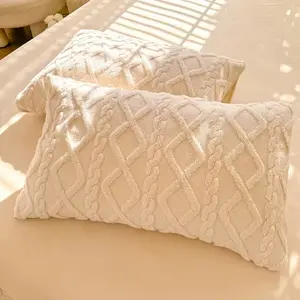 2 Pcs Soft Taffeta Pillowcases with Envelope Closure, Braided Stripe Pattern, Prevents Hair Breakage, Suitable for All Seasons