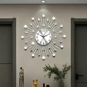 Vintage Rustic Silent Metal Round Creative Star Wall Clock - Flat Top, Battery-Powered (AA Batteries Not Included), Room Decor for Living Room, Christmas, Ramadan