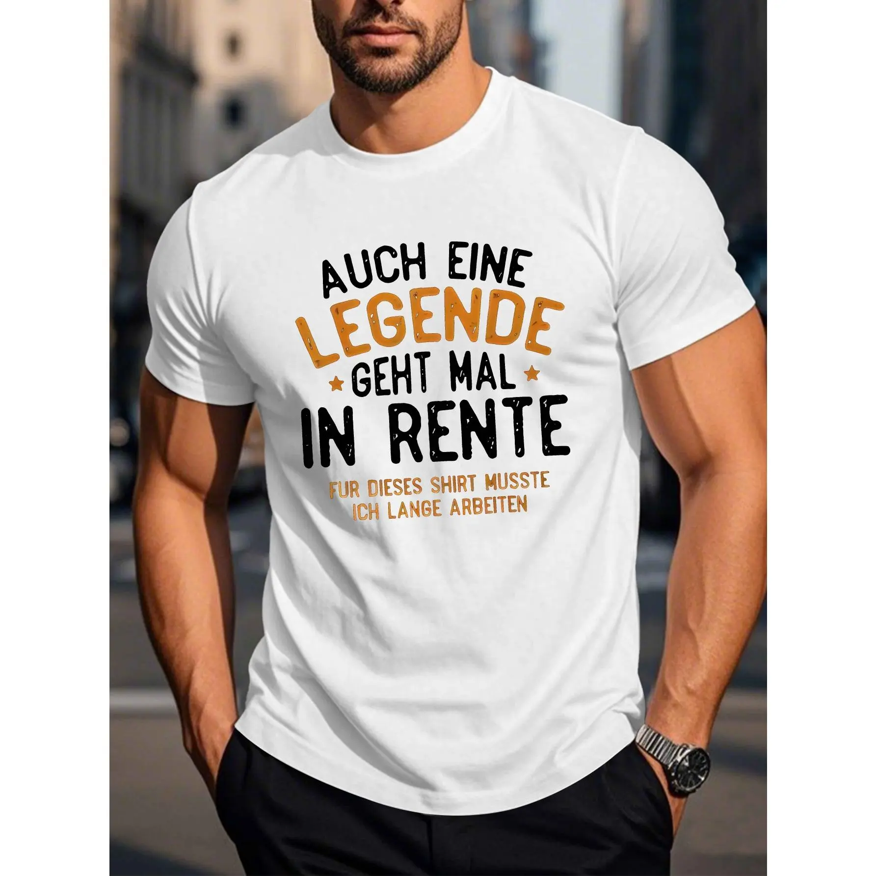 Men's Funny German Phrase T-Shirt - German Text Short Sleeve Summer Top, Casual Round Neck Tee with German Phrases, Machine Washable for German Language Learners & Casual Attire