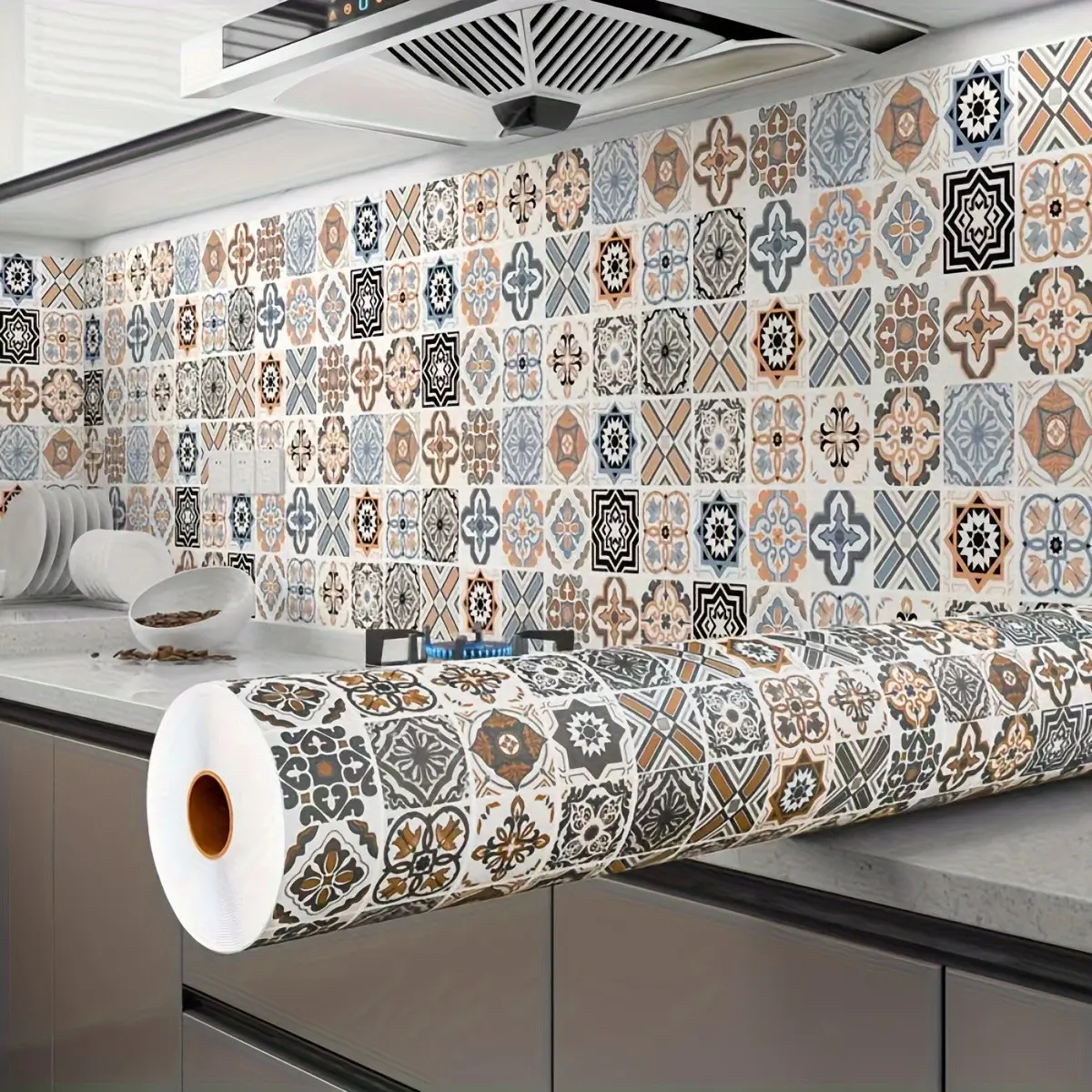 2 Rolls Vintage Moroccan Style Self-Adhesive Wallpaper, Peel and Stick, Removable, Living Room Kitchen Bedroom Dorm Wallpaper, Furniture Renovation Wallpaper, Aesthetic Wallpaper
