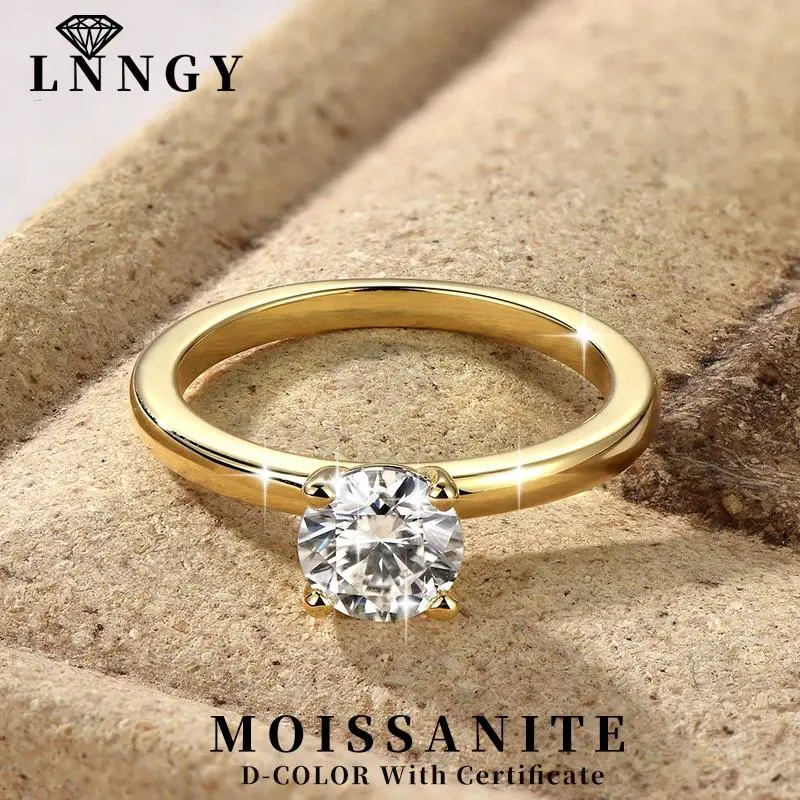 Lnngy Sparkling 6.5mm Moissanite Engagement Promise Ring 14K Gold Filled Stackable Ring for Women Valentine's Day Jewelry Gift