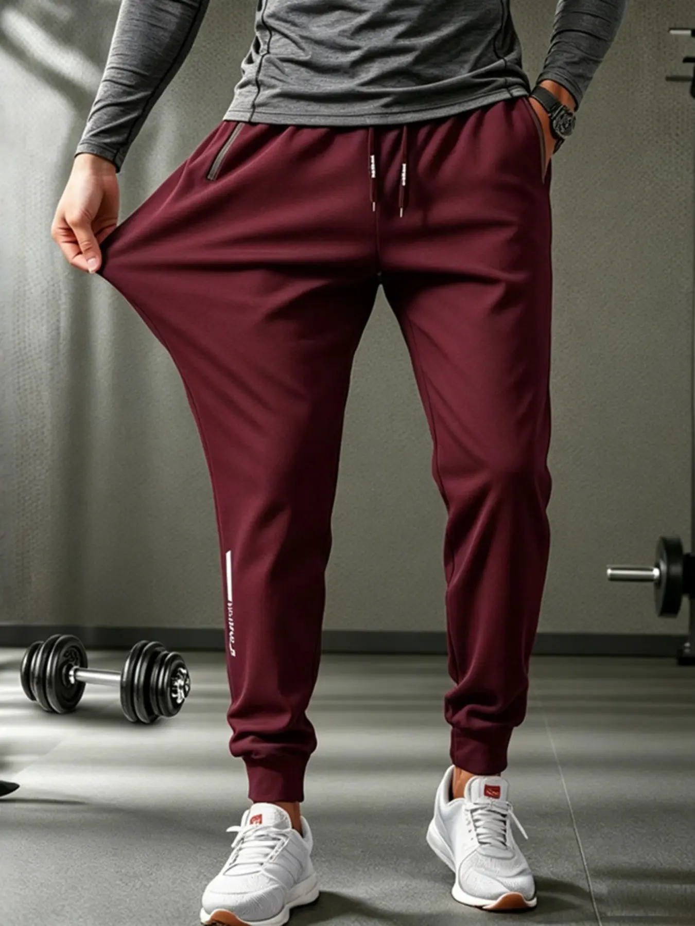 Men's Elastic Drawstring Jogger Pants, Reflective Print Design, Zip Pocket Sports Long Pants, Casual Gym Wear, Tight-Fit Athletic Trousers, Versatile Athletic Trousers