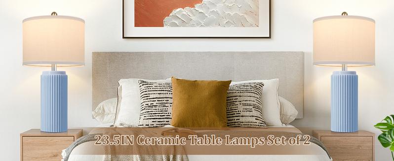 23.5’’ Farmhouse Table Lamps for Living Room Set of 2, Modern Elegant Ceramic Bedside Nightstand Lamps with White Linen Shade for Bedroom, Coastal Lamps Set for Study Home Office 23.5’’ Farmhouse Table Lamps for Living Room Set of 2, Modern Elegant Ceramic Bedside Nightstand Lamps with White Linen Shade for Bedroom, Coastal Lamps Set for Study Home Office